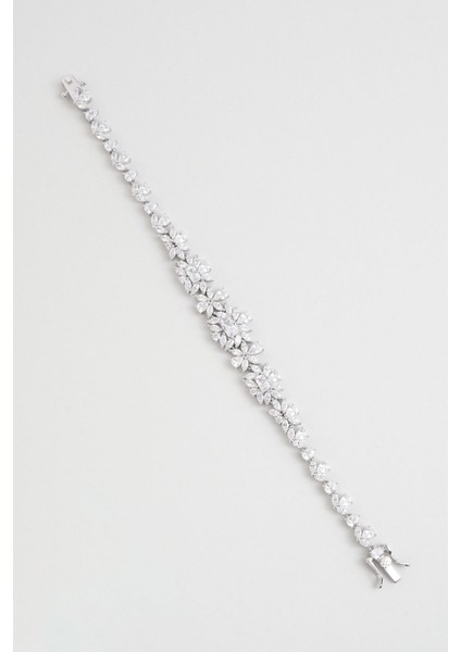 Gelin Çiçeği 18 Ayar Beyaz Altın Kaplama 19 Cm Gümüş Bileklik