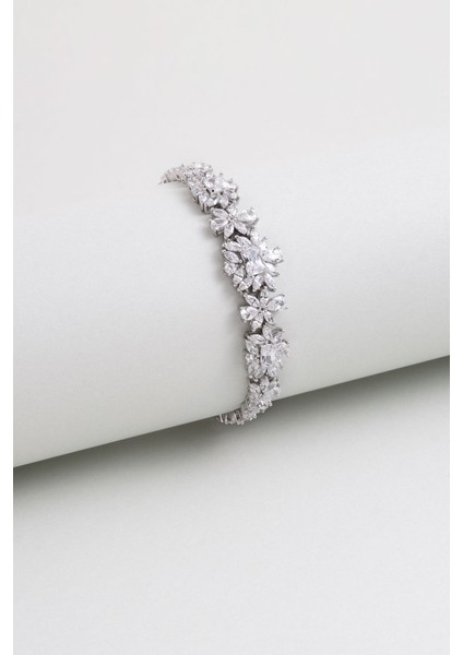 Gelin Çiçeği 18 Ayar Beyaz Altın Kaplama 19 Cm Gümüş Bileklik modelleri