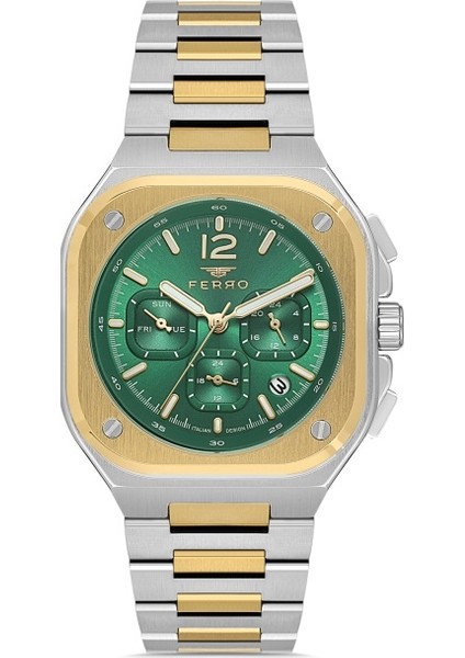 FM11497AWT-D6 Quartz Çelik Gri Yeşil Kadran 42 mm Erkek Kol Saati
