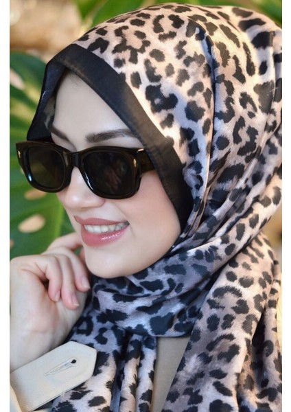 Siyah Çerçeveli Leopar Desenli Şal Siyah Kahve Tonlu Leopar Şal modelleri
