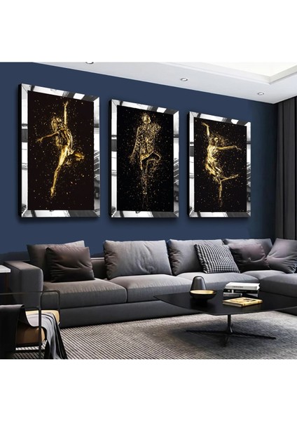 Sanat Modern Gümüş Pleksi Kenar 3'lü Mdf Tablo Seti
