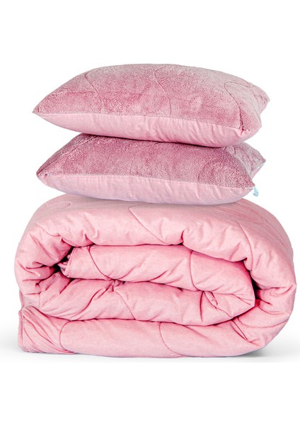 Welsoft Pembe Yorgan Seti Tek Kişilik (1adet Silikon Yastık ve Kılıfı hedıye)