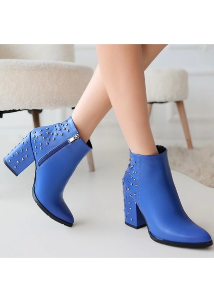 Yoont Mavi Cilt Topuklu Bot fırsatları