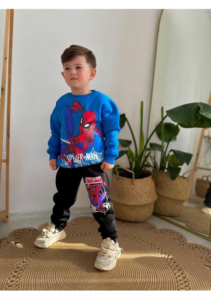 Örümcek Adam Desenli Baskılı Eşofman-Sweatshirt 3 Iplik Şardonlu Kışlık Erkek Çocuk Takım