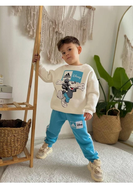 Sacro Kids Disney Karakter Baskılı Eşofman-Sweatshirt 3 Iplik Şardonlu Kışlık Erkek Çocuk Takım