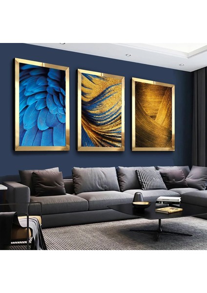 Renkli Modern Gold Pleksi Kenar 3'lü Mdf Tablo Seti