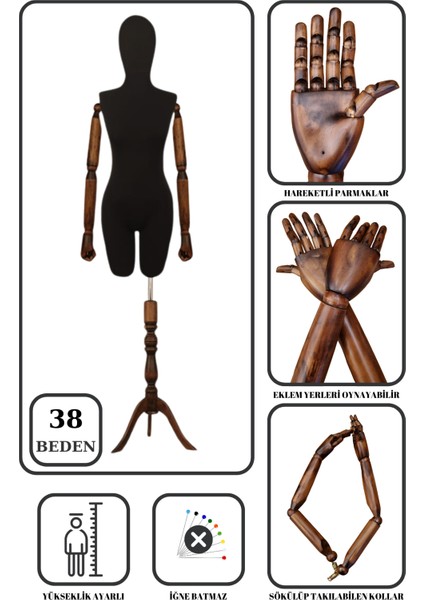 Ahşap Kollu Pantalon Giyebilen Terzi Mankeni