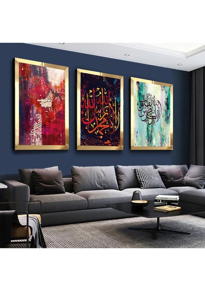 Allah Lafzı Gümüş Pleksi Kenar 3'lü Mdf Tablo Seti