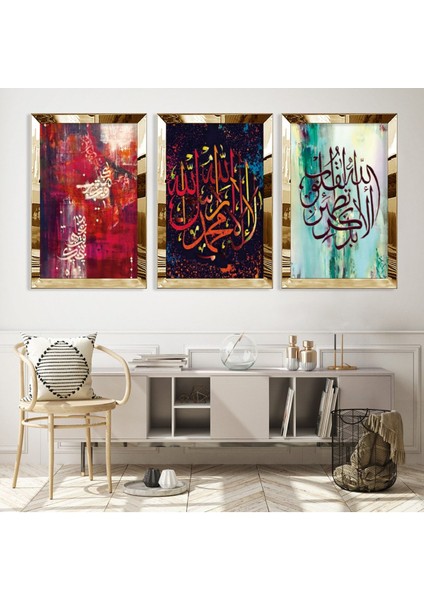 Allah Lafzı Gümüş Pleksi Kenar 3'lü Mdf Tablo Seti fiyatları