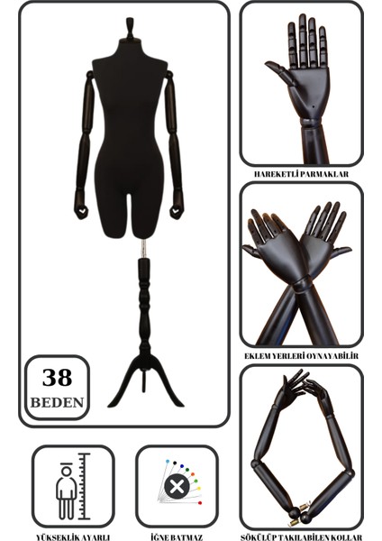 Ahşap Kollu Pantalon Giyebilen Terzi Mankeni