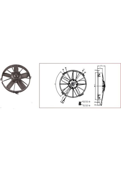 12V Fan Motoru Emici Aksiyel 12 " Geniş (5 Kanat) (Dış Çap 335 Mm)