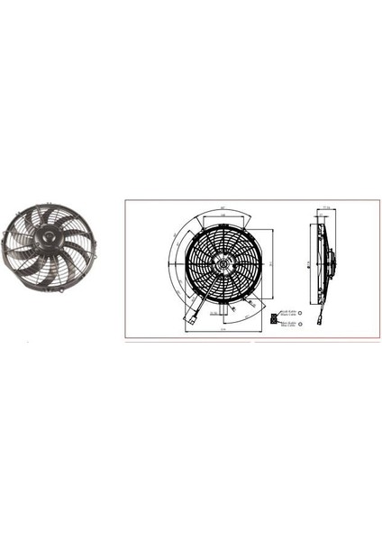 12V Fan Motoru Emici Aksiyel 12 " (Helis) (Orta Motorlu) (Dış Çap 335 Mm)