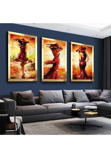 Kolaj Çizim Genç Kadın Gold Pleksi Kenar 3'lü Mdf Tablo Seti fiyatları