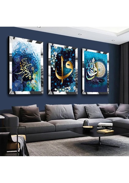 Elif Vav Dini Gold Pleksi Kenar 3'lü Mdf Tablo Seti