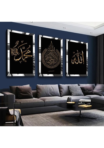 Kolaj Çizim Cesur Kadın Poz Gümüş Pleksi Kenar 3'lü Mdf Tablo Seti