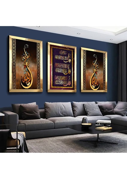 Dini Ayet Gold Pleksi Kenar 3'lü Mdf Tablo Seti fiyatları
