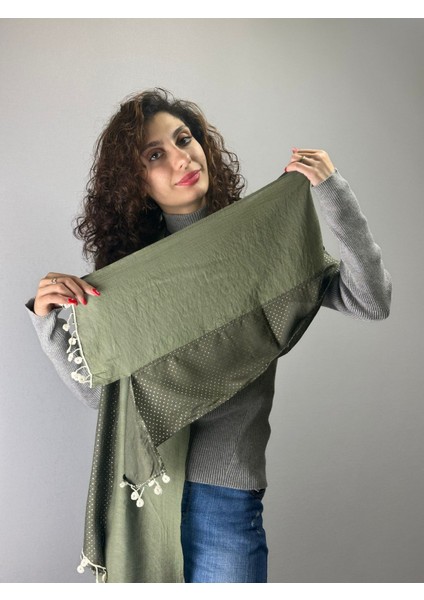 Puantiyeli Asimetrik Kadın Fular Şal 180X30 cm