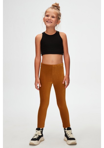 Hardal Kız Çocuk Fitilli Kadife Tayt