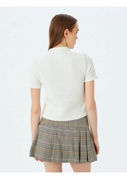 Düğme Detaylı Cepli Bisiklet Yaka Kısa Kollu Triko Hırka fırsatları