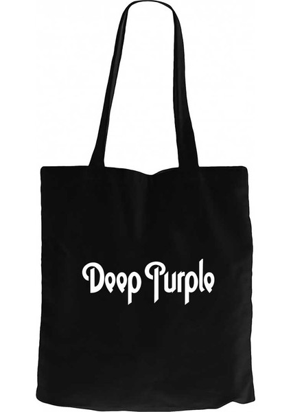 Deep Purple Text Siyah Kanvas Bez Çanta