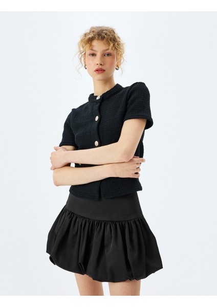 Düğme Detaylı Cepli Bisiklet Yaka Kısa Kollu Triko Hırka fiyatları