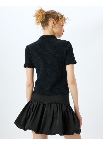 Düğme Detaylı Cepli Bisiklet Yaka Kısa Kollu Triko Hırka fırsatları