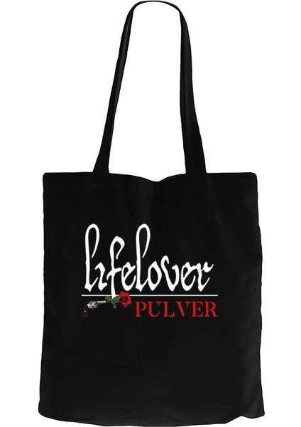 Lifelover Pulver Text Siyah Kanvas Bez Çanta