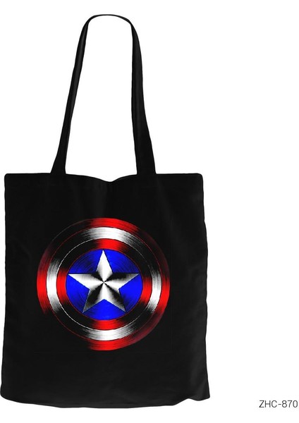 Captain America Shield 2 Siyah Kanvas Bez Çanta
