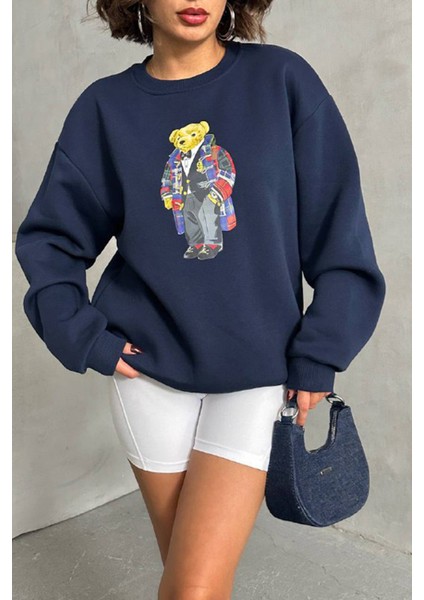 Kadın Lacivert Nakışlı Sweatshirt NBG059