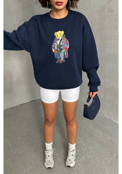 Kadın Lacivert Nakışlı Sweatshirt NBG059