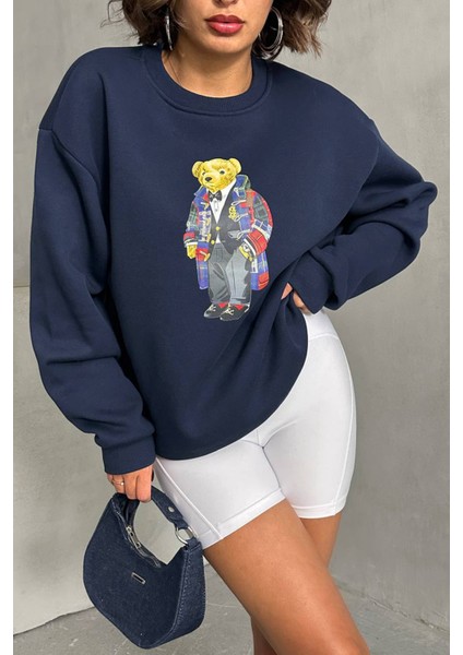 Kadın Lacivert Nakışlı Sweatshirt NBG059