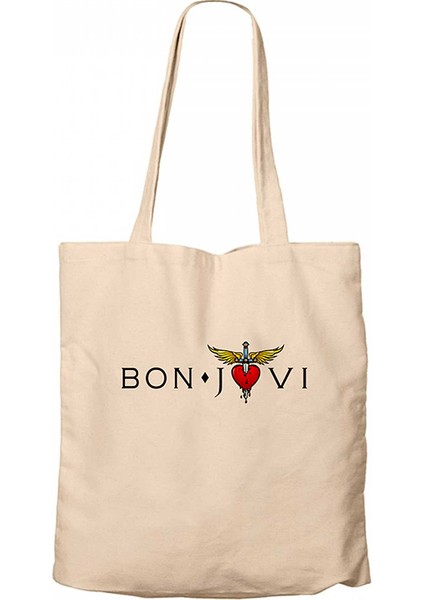 Bon Jovi In Heart Krem Kanvas Bez Çanta