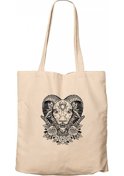 Baphomet Flowers Krem Kanvas Bez Çanta