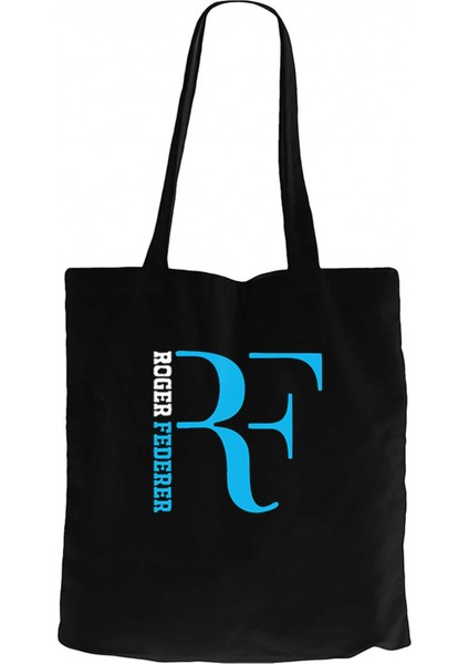 Roger Federer Blue Logo Siyah Kanvas Bez Çanta