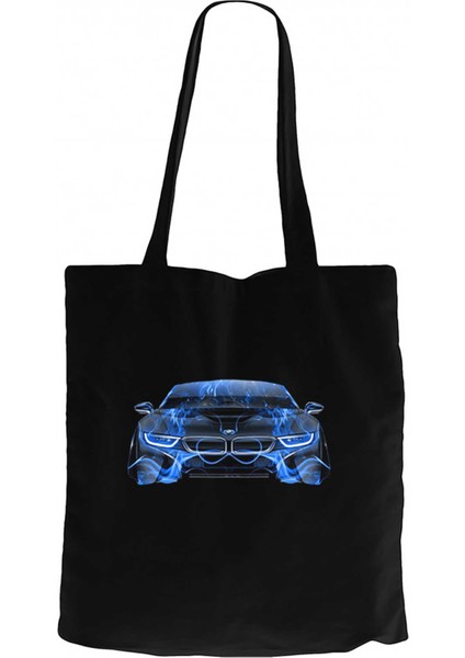 Bmw I8 Front Fire Abstract Car Siyah Kanvas Bez Çanta