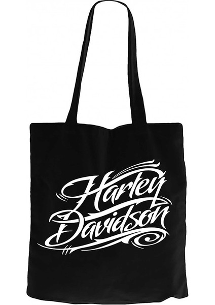 Harley Chopper Typography Siyah Kanvas Bez Çanta