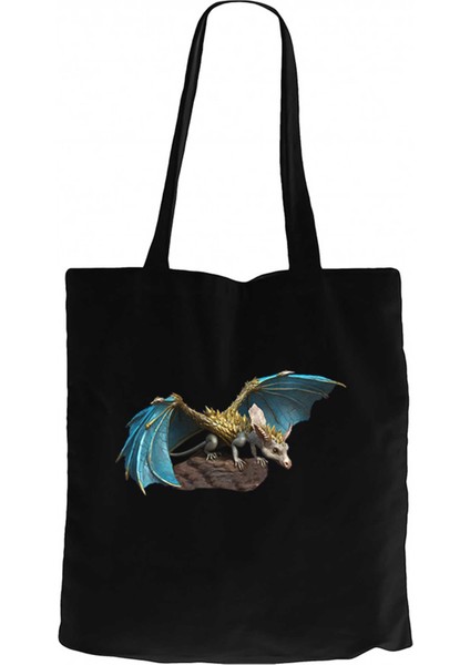 Baby Dragon Siyah Kanvas Bez Çanta