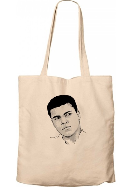 Muhammed Ali Drawing Krem Kanvas Bez Çanta