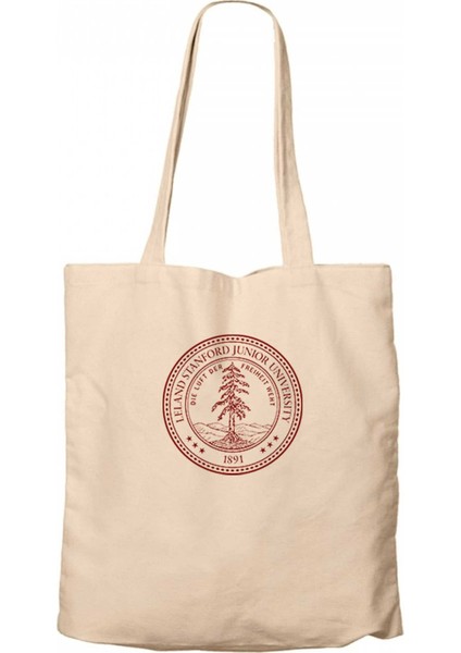 Stanford University Circle Logo Krem Kanvas Bez Çanta