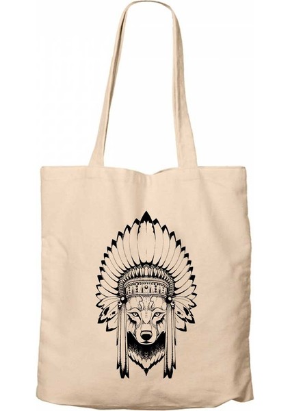 Kızıldereli Wolf Krem Kanvas Bez Çanta