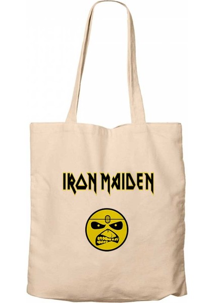 Iron Maiden Face Krem Kanvas Bez Çanta