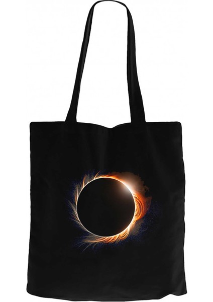 Solar Eclipse Siyah Kanvas Bez Çanta