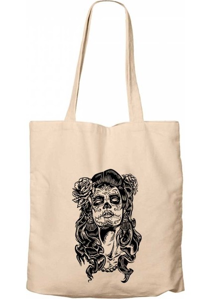 La Calavera Catrina Krem Kanvas Bez Çanta