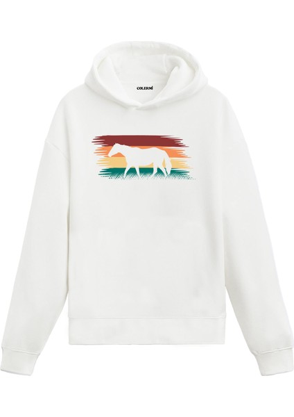 At Silüet Baskılı Retro Ünisex Kapşonlu Hoodie