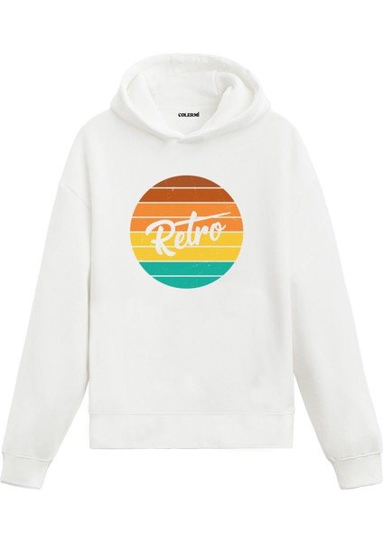 Retro Çember Baskılı Ünisex Kapşonlu Hoodie