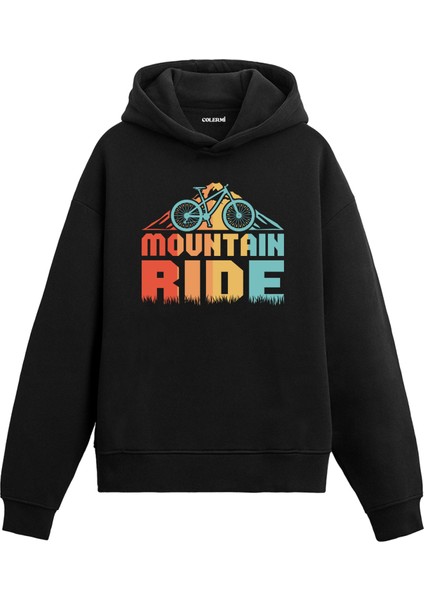 Retro Dağ Bisikleti Baskılı Ünisex Kapşonlu Hoodie