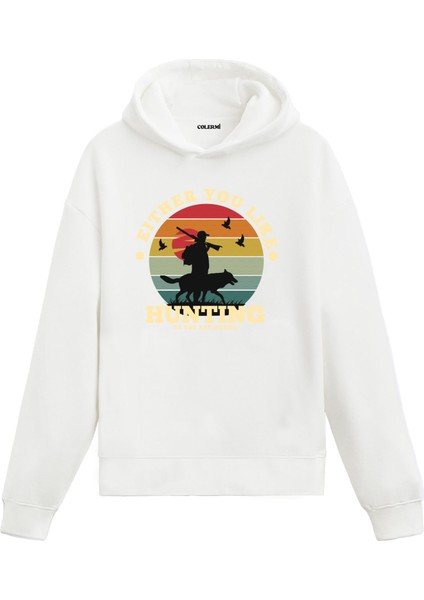 Avcı Tasarım Baskılı Retro Kapüşonlu Sweatshirt Hoodie