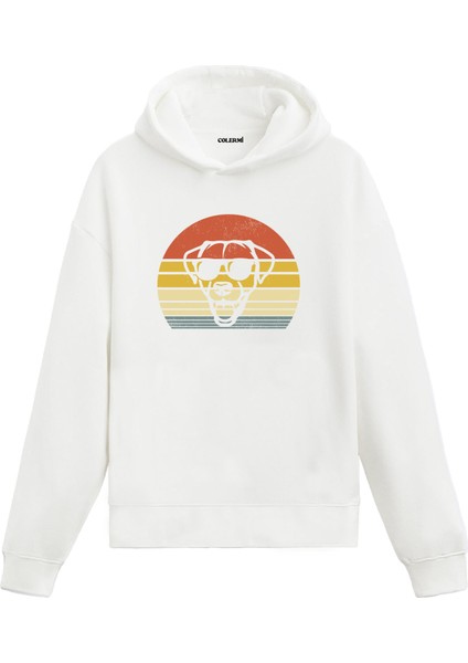 Retro Gözlüklü Köpek Baskılı Ünisex Kapşonlu Hoodie