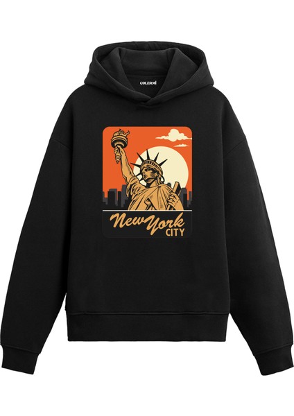 Retro New York Özgürlük Heykeli Baskılı Ünisex Kapşonlu Hoodie