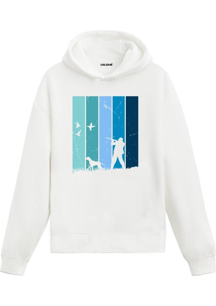 Avcı ve Doğa Temalı Retro Baskılı Kapüşonlu Hoodie